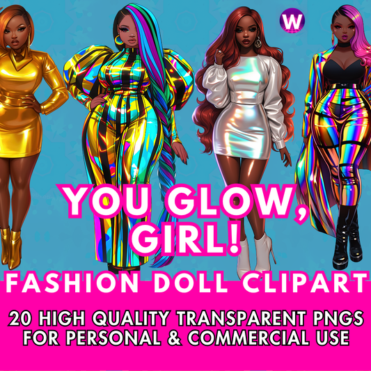 You Glow, Girl! Transparent Fashion Doll Clipart Collection
