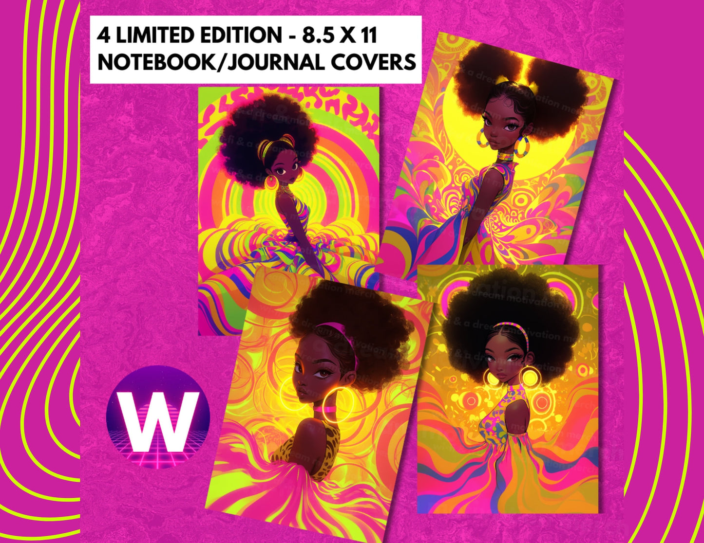 Retro Glow Upscaled PNGs | Journal Covers (Digital Download, AI Art, High-Resolution PNGs)