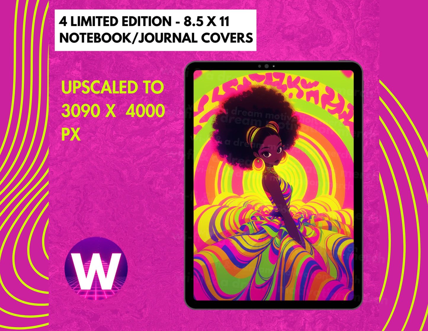 Retro Glow Upscaled PNGs | Journal Covers (Digital Download, AI Art, High-Resolution PNGs)